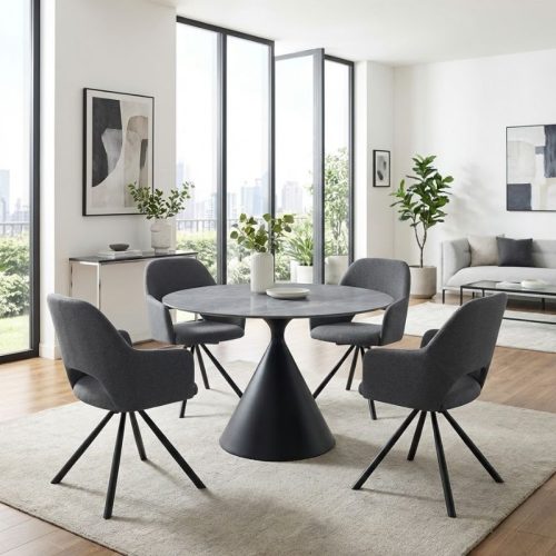 GP001-00631-1 Τραπέζι Logan Megapap sintered stone - μέταλλο χρώμα γκρι εφέ μαρμάρου - μαύρο Ø120x72εκ.