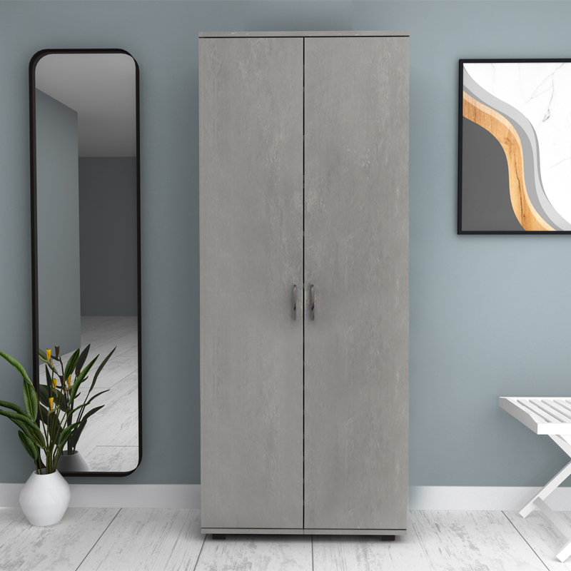 Ντουλάπα ρούχων - παπουτσοθήκη Eric Megapap δίφυλλη χρώμα γκρι σκυροδέματος 76x36x187εκ.