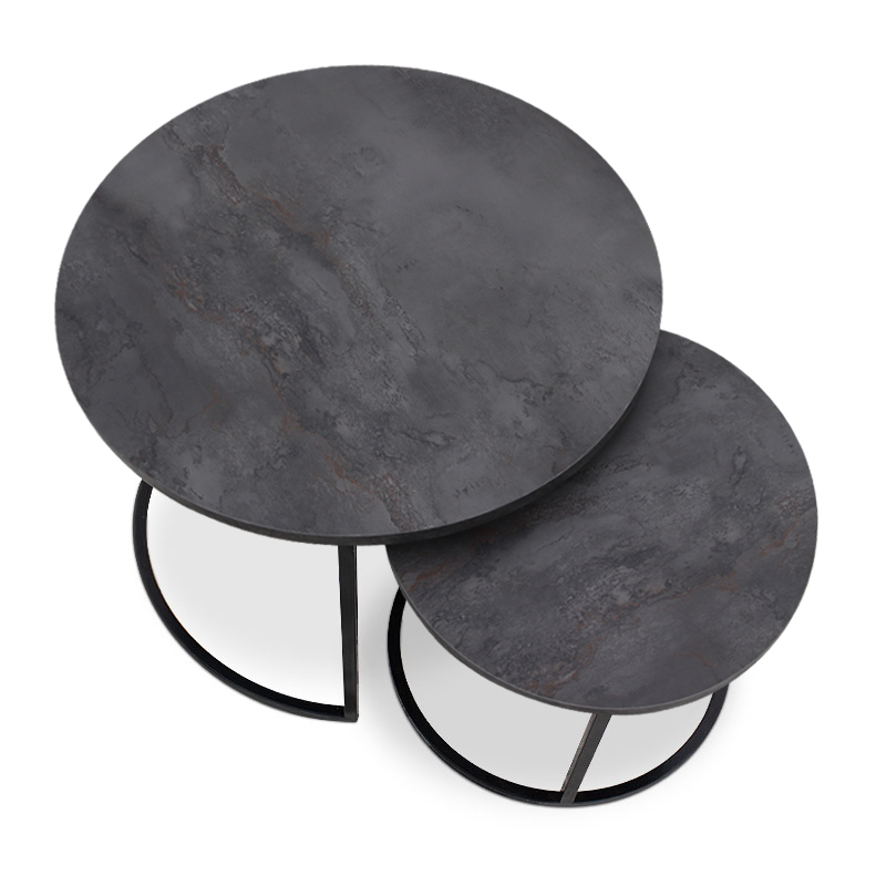 Τραπεζάκι σαλονιού σετ 2 τμχ Gary Megapap Mdf - μεταλλικό χρώμα σκούρο γκρι σκυροδέματος 65x65x44εκ.