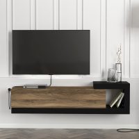 Έπιπλο τηλεόρασης επιτοίχιο Volare Megapap χρώμα καρυδί - μαύρο 150x29,6x38,6εκ.