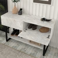 Κονσόλα Aron Megapap χρώμα λευκό εφέ μαρμάρου 138,8x41x75,7εκ.