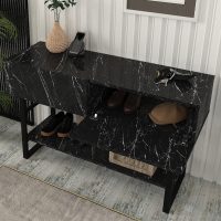 Κονσόλα Aron Megapap χρώμα μαύρο εφέ μαρμάρου 138,8x41x75,7εκ.