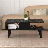 Τραπεζάκι σαλονιού Andros Megapap χρώμα μαύρο - μαύρο εφέ μαρμάρου 90x54x39,6εκ.