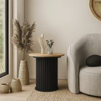 Τραπεζάκι βοηθητικό Bohema Megapap χρώμα μαύρο - sepet oak Ø50x53,2εκ.