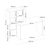 Γραφείο εργασίας Lesya Megapap αναστρέψιμο χρώμα καρυδί 159,2x59,6x141,2εκ.
