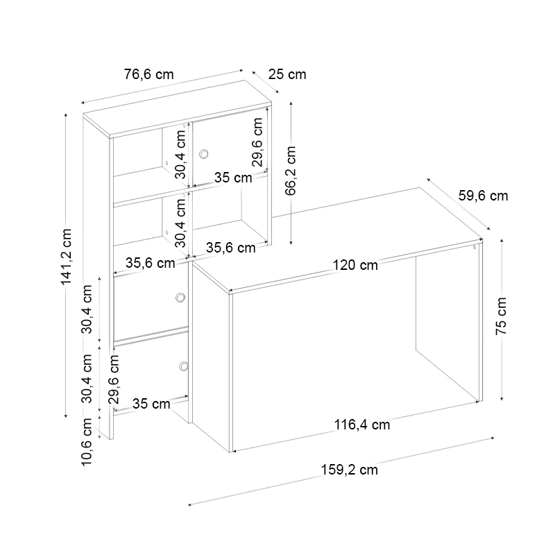 Γραφείο εργασίας Lesya Megapap αναστρέψιμο χρώμα καρυδί 159,2x59,6x141,2εκ.