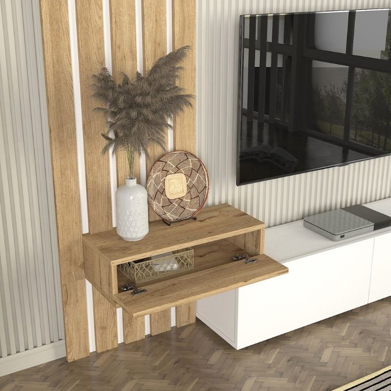 GP042-03642-6 Σύνθεση τηλεόρασης Rosaline Megapap χρώμα λευκό - sepet oak 183x31,3x196,9εκ.