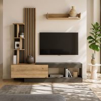 GP042-03651-4 Σύνθεση τηλεόρασης Vermont Megapap χρώμα ανθρακί - sepet oak 180x40x193,8εκ.