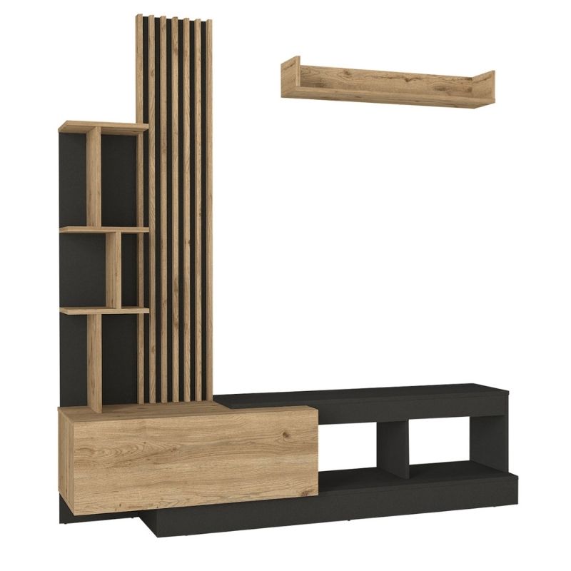 GP042-03651-8 Σύνθεση τηλεόρασης Vermont Megapap χρώμα ανθρακί - sepet oak 180x40x193,8εκ.