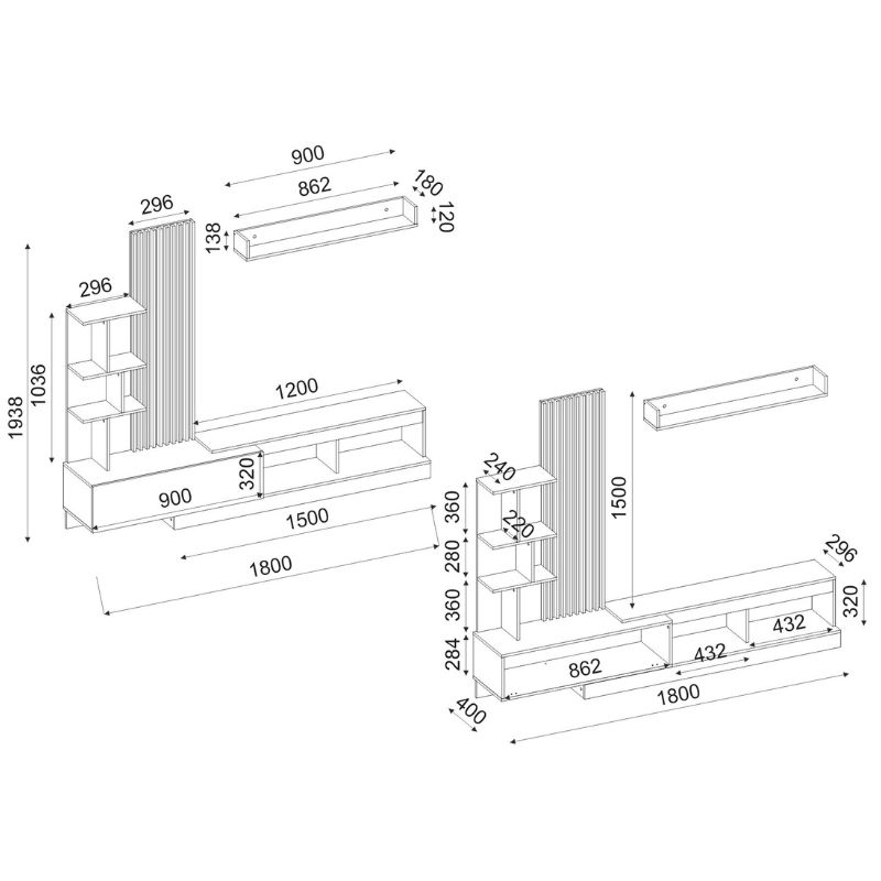 GP042-03651-9 Σύνθεση τηλεόρασης Vermont Megapap χρώμα ανθρακί - sepet oak 180x40x193,8εκ.
