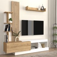 GP042-03652-1 Σύνθεση τηλεόρασης Vermont Megapap χρώμα λευκό - sepet oak 180x40x193,8εκ.