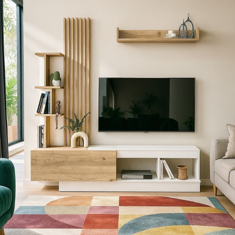 GP042-03652-6 Σύνθεση τηλεόρασης Vermont Megapap χρώμα λευκό - sepet oak 180x40x193,8εκ.