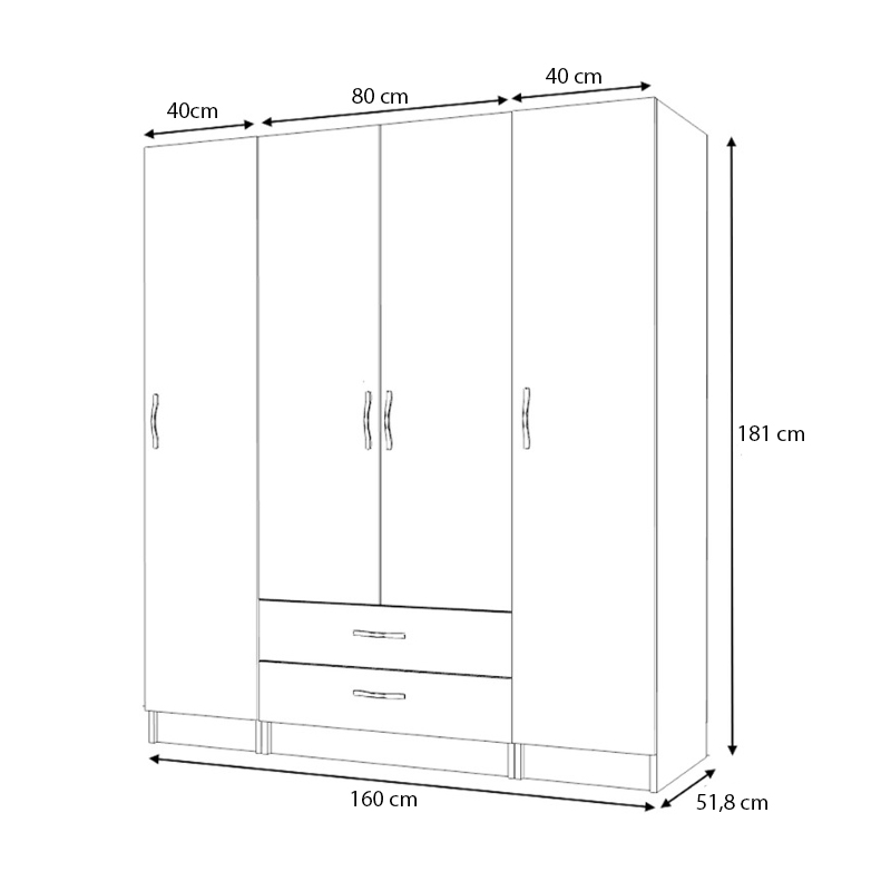 Ντουλάπα ρούχων Ricardo Megapap τετράφυλλη με συρτάρια χρώμα ανθρακί 160x51,8x181εκ.