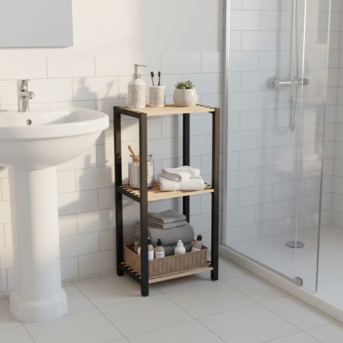 FIX-2003-BL-1 Ραφιέρα δαπέδου - Κομοδίνο ξύλινο - πλαστικό χρώμα φυσικό - μαύρο 37x29x79εκ.