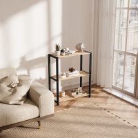 FIX-2004-BL-2 Ραφιέρα δαπέδου - Τραπεζάκι βοηθητικό ξύλινο - πλαστικό χρώμα φυσικό - μαύρο 65x29x78εκ.