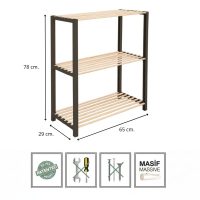 FIX-2004-BL-3 Ραφιέρα δαπέδου - Τραπεζάκι βοηθητικό ξύλινο - πλαστικό χρώμα φυσικό - μαύρο 65x29x78εκ.