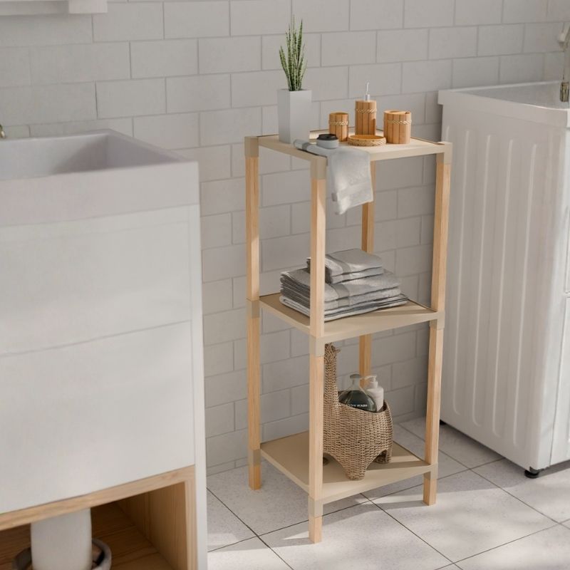 FIX-2011-3-1 Ραφιέρα δαπέδου πλαστική - ξύλινη χρώμα φυσικό - μπεζ 28x25x72εκ.