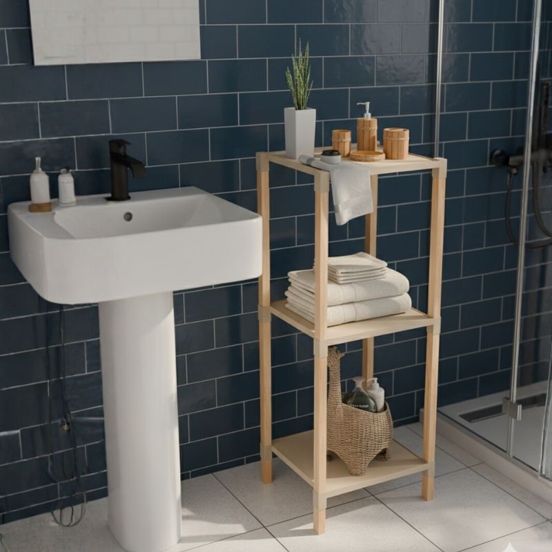 FIX-2011-3-2 Ραφιέρα δαπέδου πλαστική - ξύλινη χρώμα φυσικό - μπεζ 28x25x72εκ.