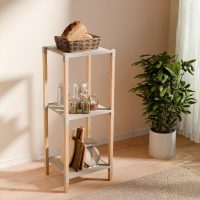 FIX-2011-3-3 Ραφιέρα δαπέδου πλαστική - ξύλινη χρώμα φυσικό - μπεζ 28x25x72εκ.