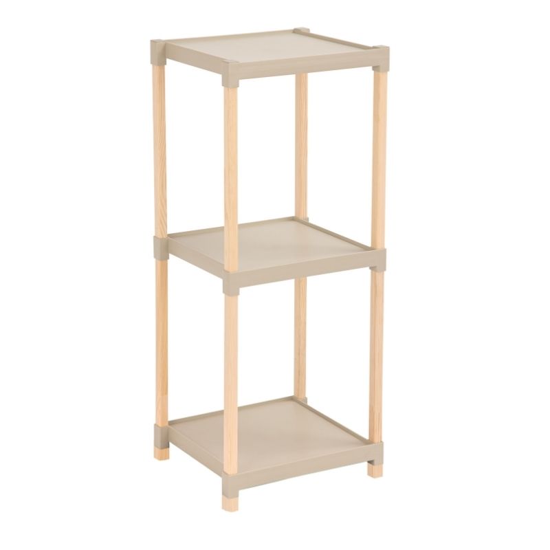 FIX-2011-3-4 Ραφιέρα δαπέδου πλαστική - ξύλινη χρώμα φυσικό - μπεζ 28x25x72εκ.