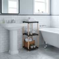 FIX-2011-3-BL-1 Ραφιέρα δαπέδου πλαστική - ξύλινη χρώμα φυσικό - μαύρο 28x25x72εκ.