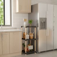 FIX-2011-3-BL-2 Ραφιέρα δαπέδου πλαστική - ξύλινη χρώμα φυσικό - μαύρο 28x25x72εκ.