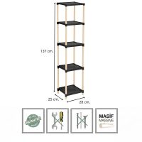 FIX-2011-5-BL-2 Ραφιέρα δαπέδου πλαστική - ξύλινη χρώμα φυσικό - μαύρο 28x25x137εκ.