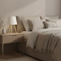 Φωτιστικό επιτραπέζιο ξύλινο - πλαστικό χρώμα μπεζ Ø18x34εκ.