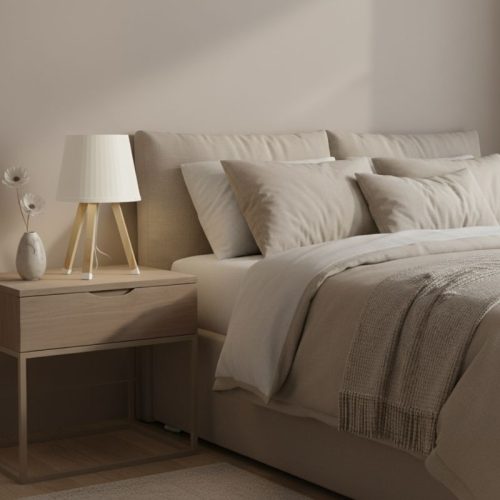 Φωτιστικό επιτραπέζιο ξύλινο - πλαστικό χρώμα μπεζ Ø18x34εκ.