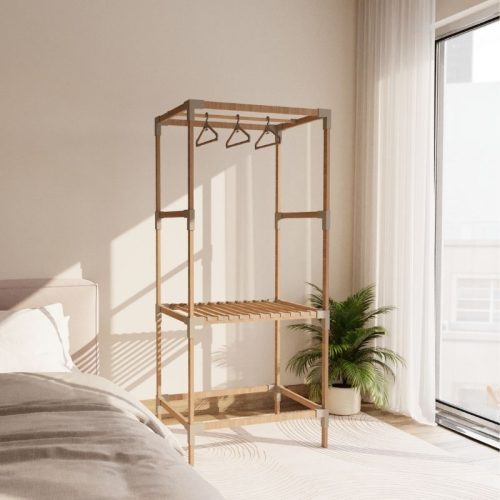 FIX-2035-1 Ντουλάπα ρούχων ανοιχτή - Έπιπλο εισόδου ξύλινο - πλαστικό χρώμα φυσικό - μπεζ 75x46x156εκ.