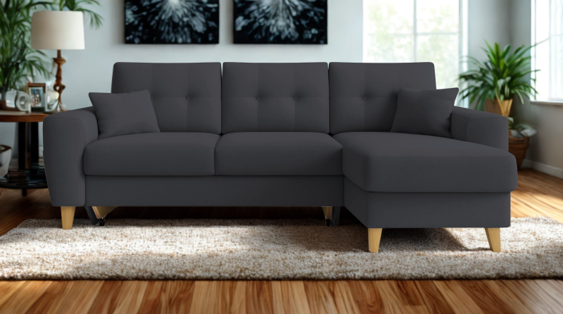 Fiona γωνιακός καναπές κρεβάτι 235x160x82εκ. με αποθηκευτικό χώρο Γκρι σκούρο με αναστρέψιμη γωνία