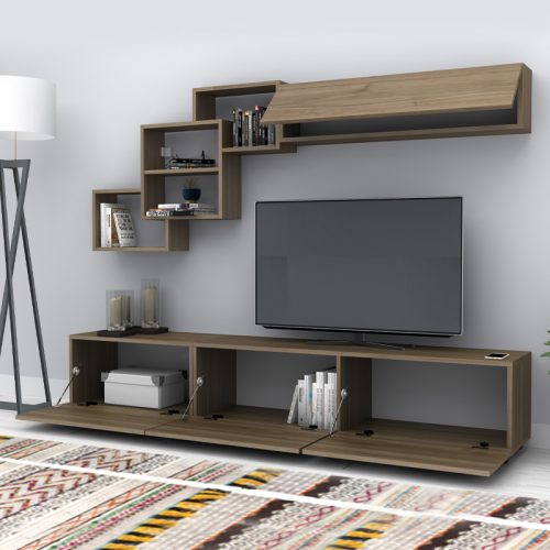 Σύνθεση τηλεόρασης Free Megapap χρώμα καρυδί 210x35x38εκ.