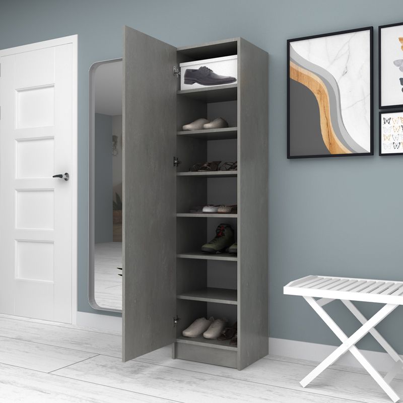 Ντουλάπα ρούχων - παπουτσοθήκη Petro Megapap μονόφυλλη χρώμα γκρι σκυροδέματος 45x38x180εκ.