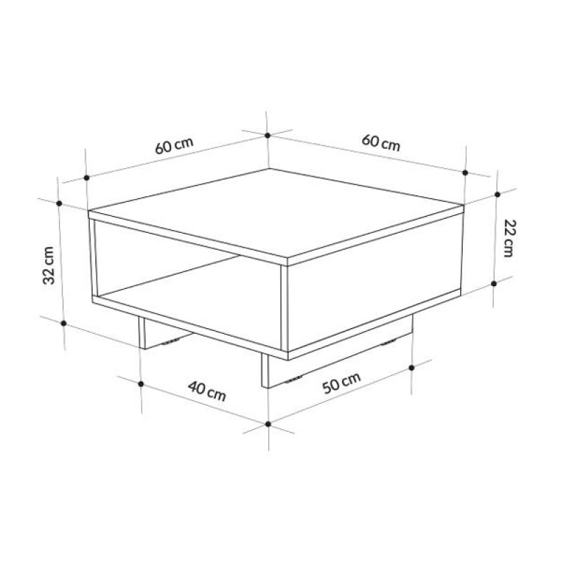 Τραπεζάκι σαλονιού Hola Megapap χρώμα sapphire oak - ανθρακί 60x60x32εκ.