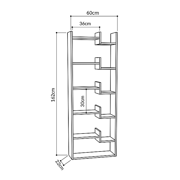 GP037-00362-6 Βιβλιοθήκη Oppa Megapap χρώμα sapphire oak/λευκό 60x22x162εκ.