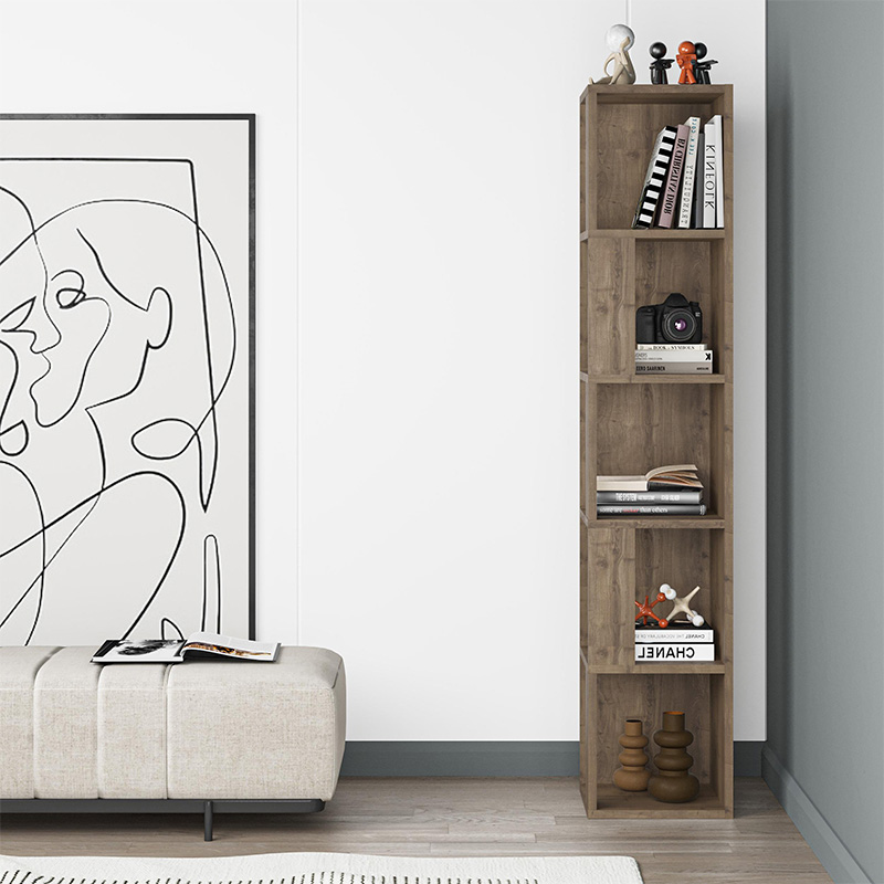 GP037-01557-1 Βιβλιοθήκη γωνιακή Piano Megapap χρώμα ανοιχτό καρυδί 31,4x31,4x158,9εκ.