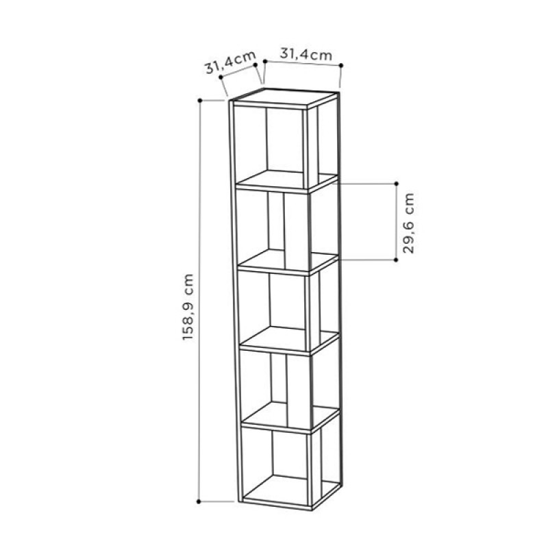 GP037-01557-4 Βιβλιοθήκη γωνιακή Piano Megapap χρώμα ανοιχτό καρυδί 31,4x31,4x158,9εκ.