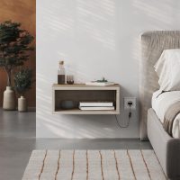 Κομοδίνο επιτοίχιο Brik Megapap με LED χρώμα καρυδί - sandstone 45x30x18εκ.