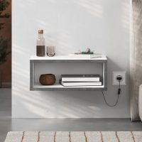 Κομοδίνο επιτοίχιο Brik Megapap με LED χρώμα λευκό - γκρι ρετρό 45x30x18εκ.