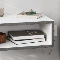 Κομοδίνο επιτοίχιο Brik Megapap με LED χρώμα λευκό - γκρι ρετρό 45x30x18εκ.