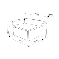 Κομοδίνο επιτοίχιο Dotta Megapap με LED χρώμα light oak 52x33,6x28εκ.