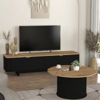 Έπιπλο τηλεόρασης Bohema Megapap χρώμα μαύρο - sepet oak 180x47x45,6εκ.