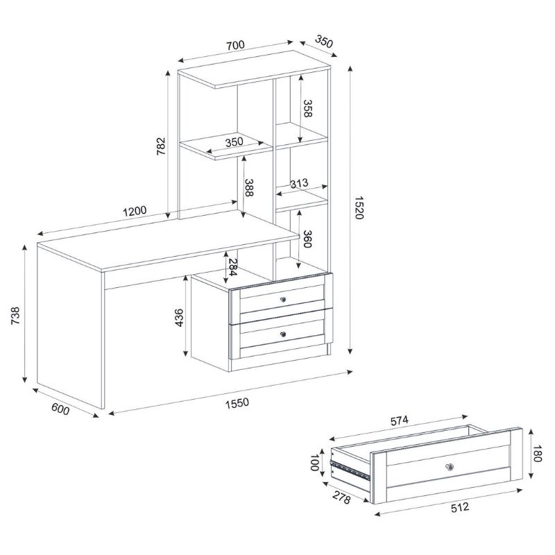 Γραφείο εργασίας Mantra Megapap χρώμα λευκό 150x60x152εκ.