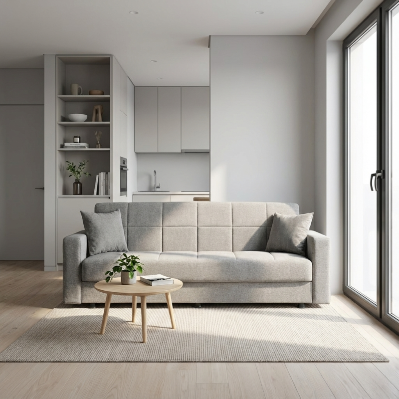 Sebastian καναπές κρεβάτι με αποθηκευτικό χώρο 210x78εκ. Γκρι ανοιχτό