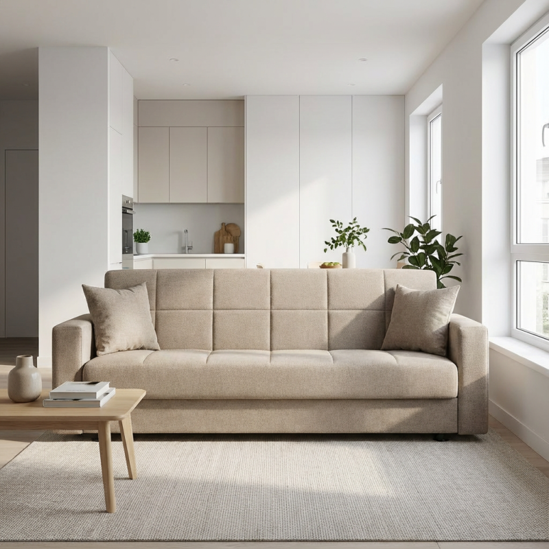 Sebastian καναπές κρεβάτι με αποθηκευτικό χώρο 210x78εκ. Μπεζ