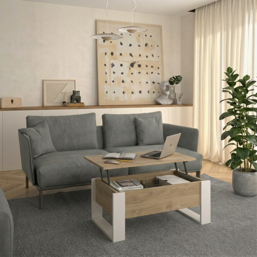 Denver τραπεζάκι σαλονιού με σερβιτόρο 90x52x40/52εκ. Blond Oak /  Λευκό