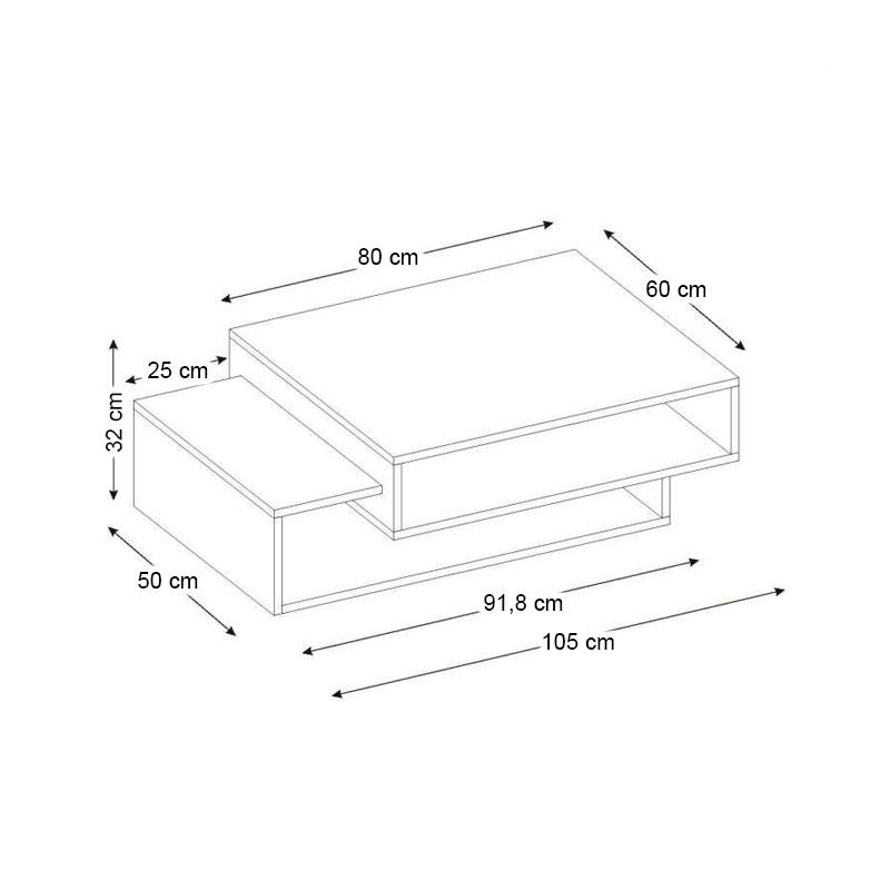 Τραπεζάκι σαλονιού Tab Megapap χρώμα λευκό - καρυδί 105x60x32εκ.