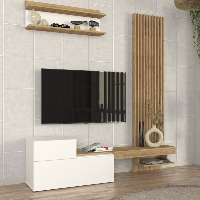 Σύνθεση τηλεόρασης Dumont Megapap χρώμα λευκό - sepet oak 180x36,8x200εκ.