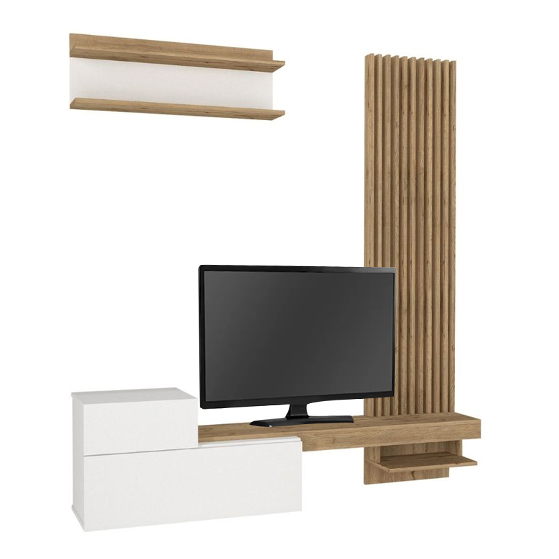 Σύνθεση τηλεόρασης Dumont Megapap χρώμα λευκό - sepet oak 180x36,8x200εκ.