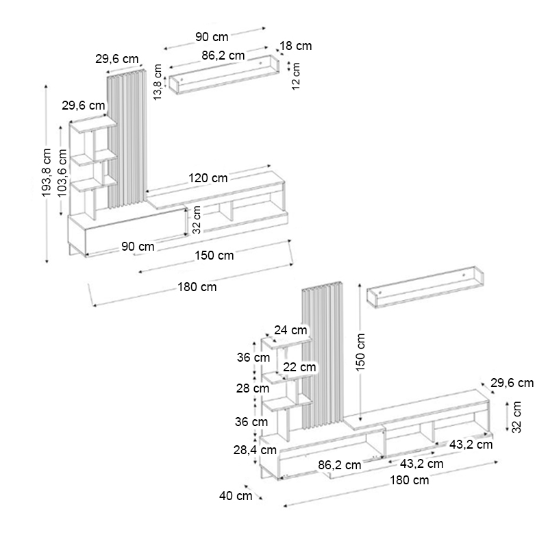 Σύνθεση τηλεόρασης Vermont Megapap χρώμα λευκό - sepet oak 180x40x193,8εκ.